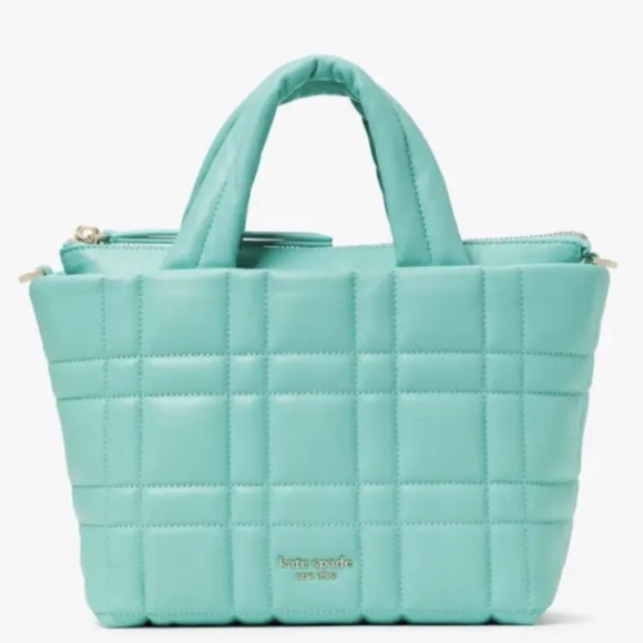 Kate Spade Softwhere Quilted Leather Mini Tote Crossbody Summer Rain Turquoise - Picture 4 of 5